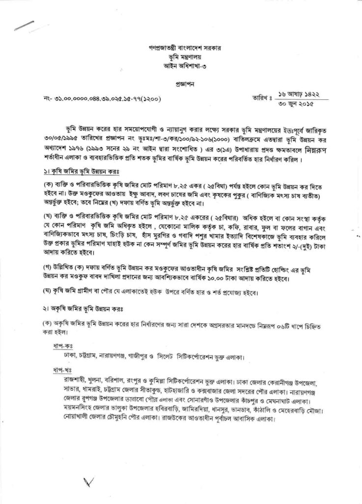 ভূমি উন্নয়ন কর প্রজ্ঞাপন​ ছবি ১